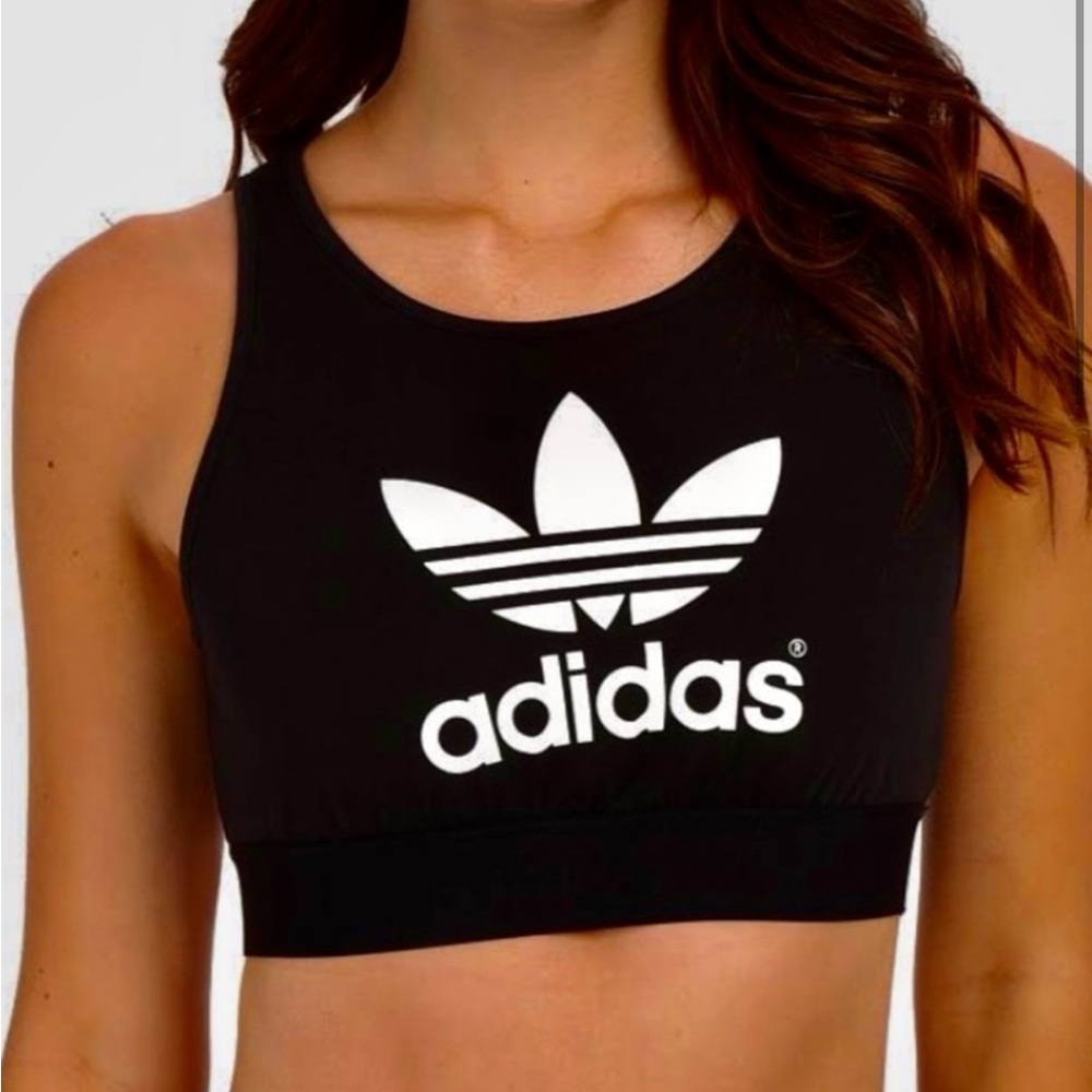 ADIDAS BLACK TREFOIL LOGO CROP TOP
